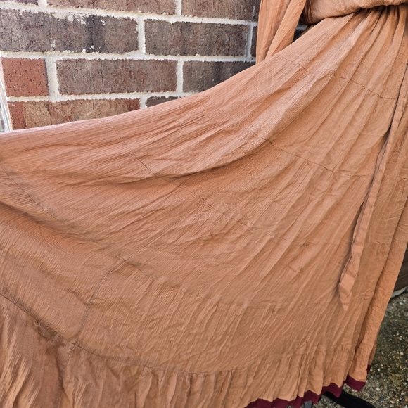 Baltic Born Boho Maxi Dress 3XL Tan Rust Tie Waist Long Sleeve Tiered Cottagecor - Picture 4 of 12
